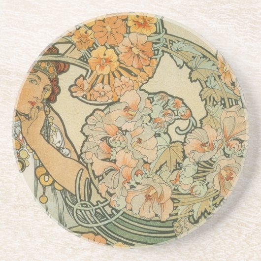Alphonse Mucha Art Deco Zandsteen Onderzetter (Voorkant)