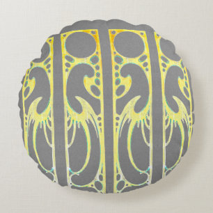 Alphonse Mucha art nouveau abstract art grijs Rond Kussen