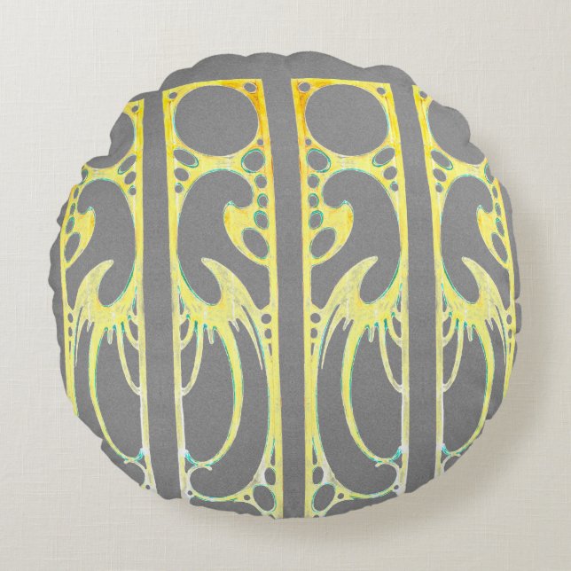 Alphonse Mucha art nouveau abstract art grijs Rond Kussen (Voorkant)