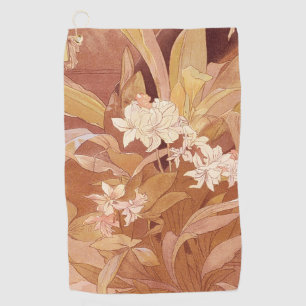 Alphonse Mucha Art Nouveau bloemdetail Golfhanddoek