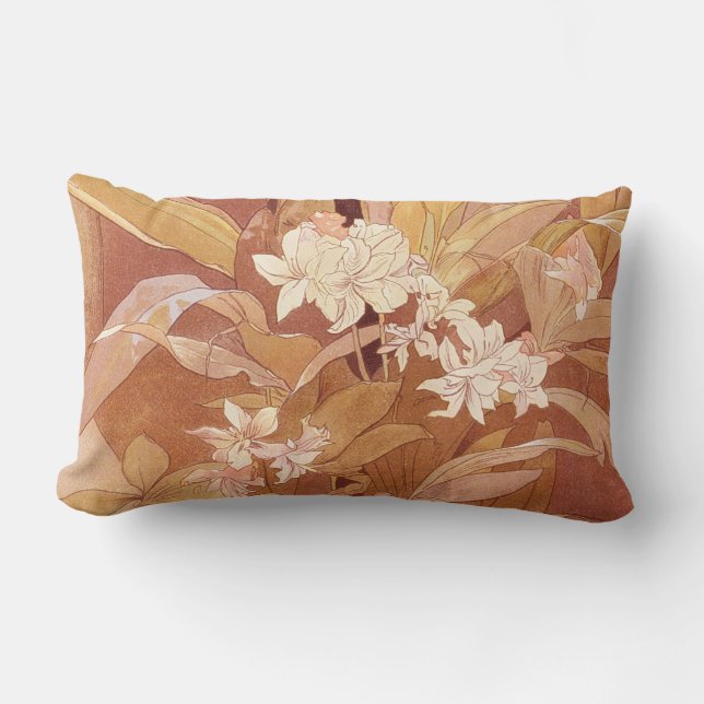 Alphonse Mucha Art Nouveau Bloemdetail Kussen (Voorkant)