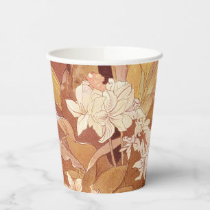 Alphonse Mucha Art Nouveau Bloemdetail Papieren Bekers
