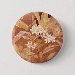 Alphonse Mucha Art Nouveau bloemdetail Ronde Button 5,7 Cm