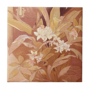 Alphonse Mucha Art Nouveau bloemdetail Tegeltje