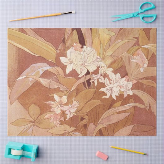 Alphonse Mucha Art Nouveau Bloemdetail Tissuepapier (Craft)