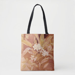 Alphonse Mucha Art Nouveau bloemdetail Tote Bag