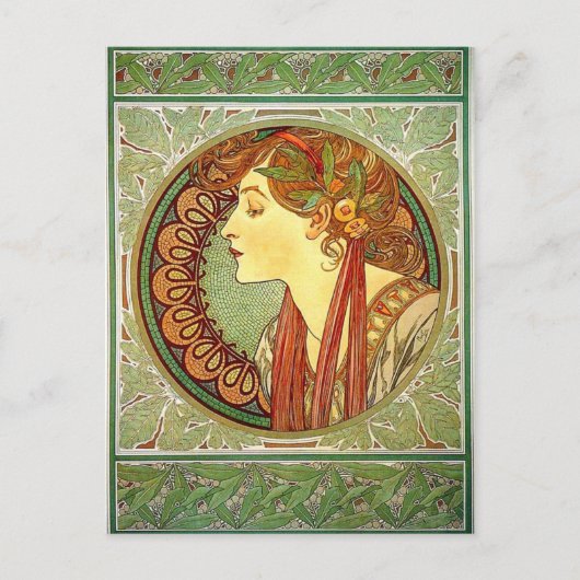 Alphonse Mucha Art Nouveau Briefkaart (Voorkant)