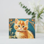 Alphonse Mucha Art Nouveau Cat Briefkaart (Staand voorkant)