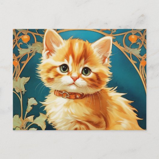 Alphonse Mucha Art Nouveau Cat Briefkaart (Voorkant)