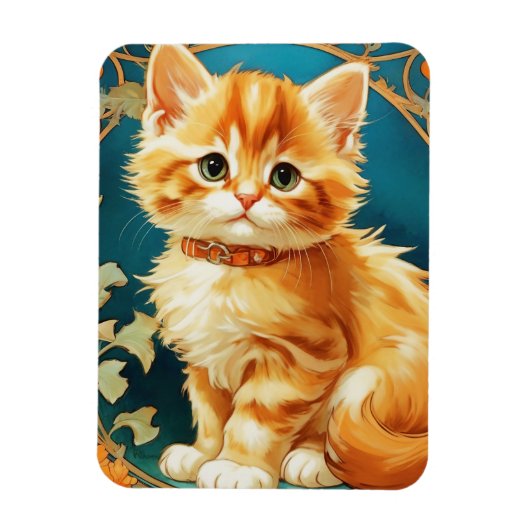 Alphonse Mucha Art Nouveau Cat Magneet (Verticaal)