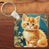 Alphonse Mucha Art Nouveau Cat Sleutelhanger (Voorkant)