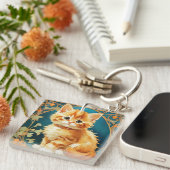 Alphonse Mucha Art Nouveau Cat Sleutelhanger (Voorkant Rechts)