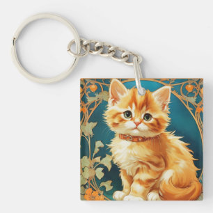 Alphonse Mucha Art Nouveau Cat Sleutelhanger
