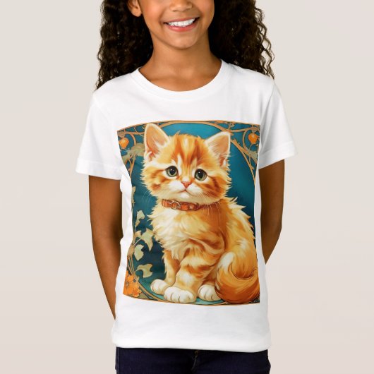 Alphonse Mucha Art Nouveau Cat T-shirt (Voorkant)