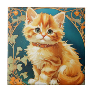 Alphonse Mucha Art Nouveau Cat Tegeltje
