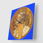 Alphonse Mucha Art Nouveau Clock Vierkante Klok (Hoek)