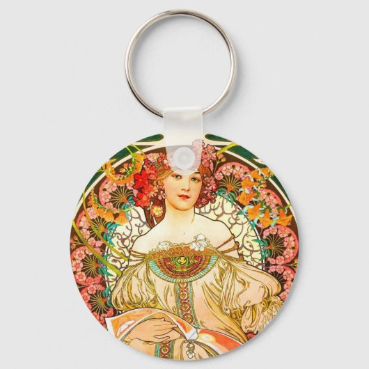 Alphonse Mucha Art Nouveau Daydream Sleutelhanger (Voorkant)