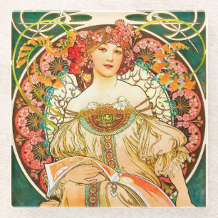 Alphonse Mucha Art Nouveau Daydrodroom Glazen Onderzetter