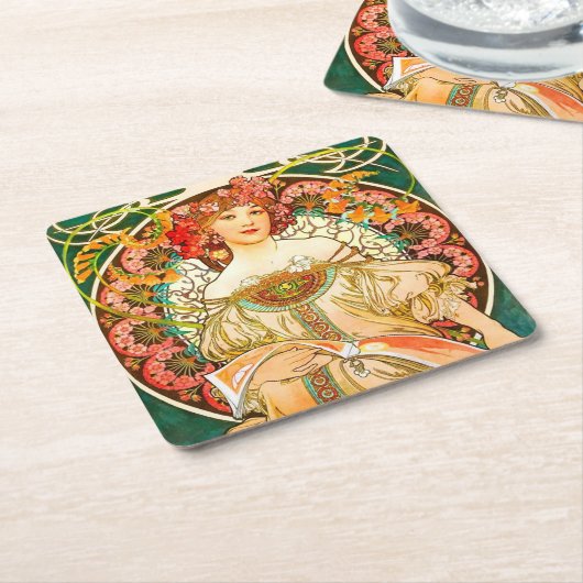 Alphonse Mucha Art Nouveau Daydrodroom Kartonnen Onderzetters (Schuin)