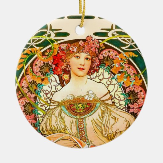 Alphonse Mucha Art Nouveau Daydrodroom Keramisch Ornament (Voorkant)