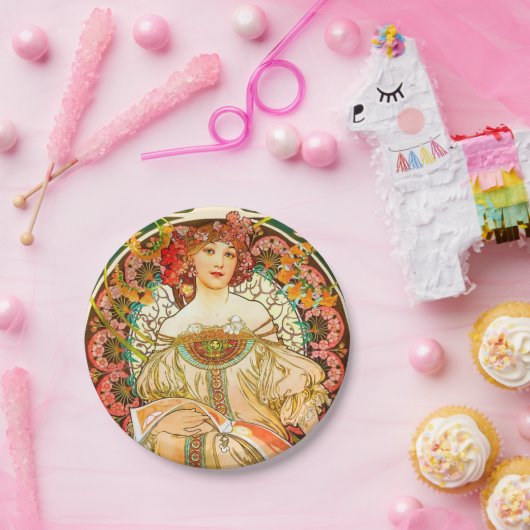 Alphonse Mucha Art Nouveau Daydrodroom Papieren Bordje (Feest)