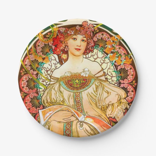 Alphonse Mucha Art Nouveau Daydrodroom Papieren Bordje (Voorkant)