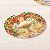 Alphonse Mucha Art Nouveau Daydrodroom Ronde Kartonnen Onderzetter (Gebogen)