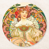 Alphonse Mucha Art Nouveau Daydrodroom Ronde Kartonnen Onderzetter (Voorkant)