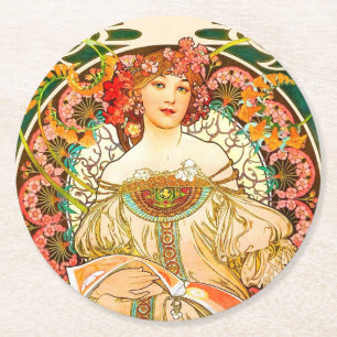 Alphonse Mucha Art Nouveau Daydrodroom Ronde Kartonnen Onderzetter