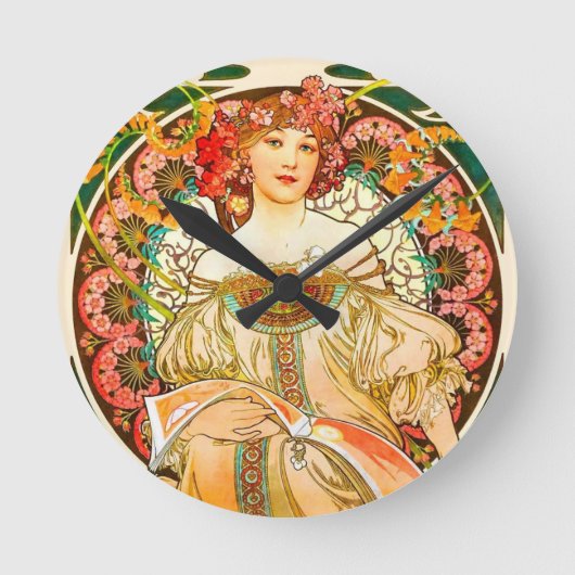 Alphonse Mucha Art Nouveau Daydrodroom Ronde Klok (Voorkant)