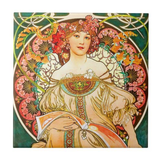 Alphonse Mucha Art Nouveau Daydrodroom Tegeltje (Voorkant)