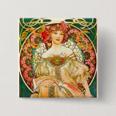 Alphonse Mucha Art Nouveau Daydrodroom Vierkante Button 5,1 Cm (Voorkant)
