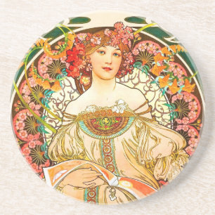 Alphonse Mucha Art Nouveau Daydrodroom Zandsteen Onderzetter