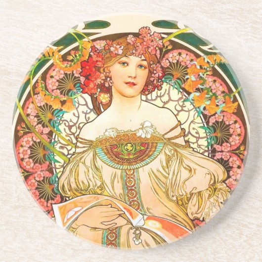 Alphonse Mucha Art Nouveau Daydrodroom Zandsteen Onderzetter (Voorkant)