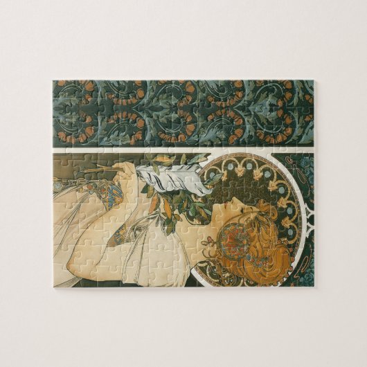 Alphonse Mucha Art Nouveau Feather Girl Legpuzzel (Horizontaal)