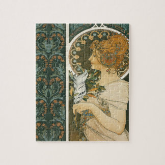 Alphonse Mucha Art Nouveau Feather Girl Legpuzzel