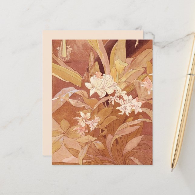 Alphonse Mucha Art Nouveau Floral Detail (Voorkant / Achterkant in situ)