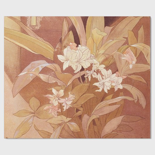 Alphonse Mucha Art Nouveau Floral Detail Cadeaupapier (Vlak)