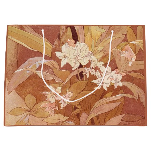 Alphonse Mucha Art Nouveau Floral Detail Groot Cadeauzakje (Voorkant)