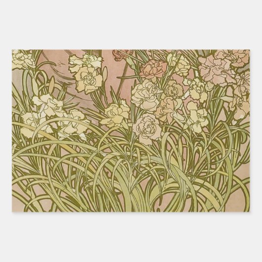 Alphonse Mucha Art Nouveau Floral Detail Inpakpapier Vel (Voorkant 3)