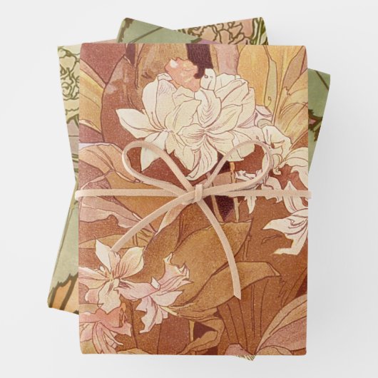 Alphonse Mucha Art Nouveau Floral Detail Inpakpapier Vel (In situ)
