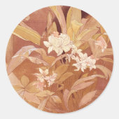 Alphonse Mucha Art Nouveau Floral Detail Ronde Sticker (Voorkant)