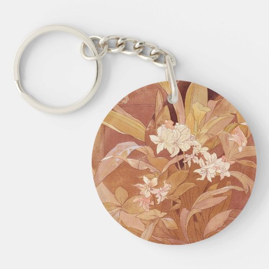 Alphonse Mucha Art Nouveau Floral Detail Sleutelhanger (Voorkant)