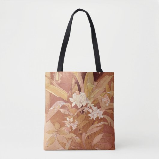 Alphonse Mucha Art Nouveau Floral Detail Tote Bag (Voorkant)