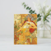 Alphonse Mucha Art Nouveau Herfst Briefkaart (Staand voorkant)