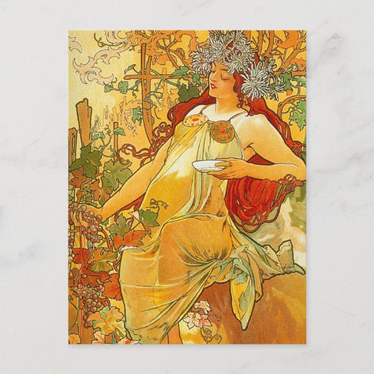 Alphonse Mucha Art Nouveau Herfst Briefkaart (Voorkant)