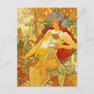Alphonse Mucha Art Nouveau Herfst Feestdagenkaart