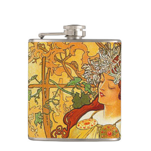 Alphonse Mucha Art Nouveau Herfst Heupfles