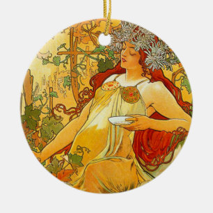 Alphonse Mucha Art Nouveau Herfst Keramisch Ornament