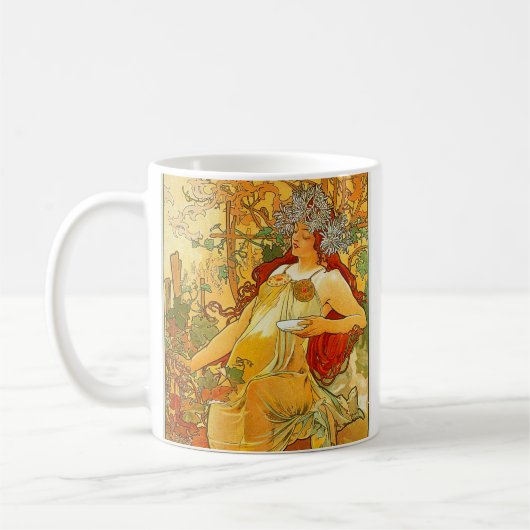 Alphonse Mucha Art Nouveau Herfst Koffiemok (Links)